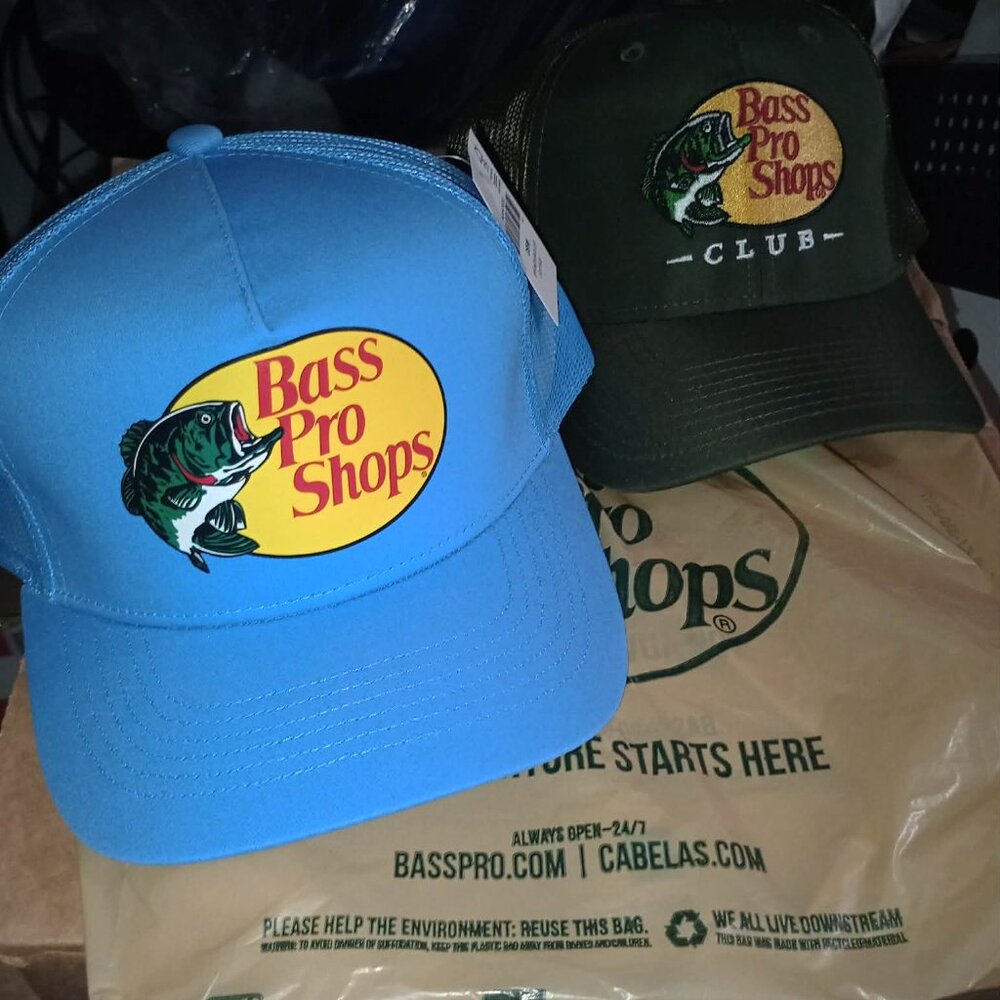 Bass Pro Shops Club Olive Green Club Hat + Blue Mesh Hat 2 Pc Set Fast Shipping✅